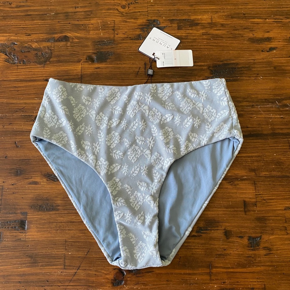 Laundry by Shelli Segal Steel Blue Floral Jacquard Bikini Bottom Size Small NWT